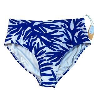 Kona Sol Women's Plus Size Blue Print High Waist Bikini Bottom - Size 1X - NWT